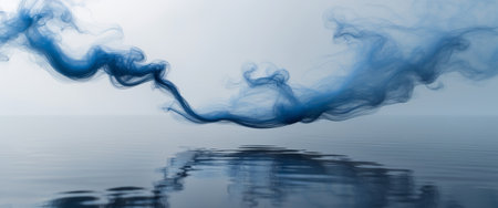 AI Generated. abstract blue smoke on dark water surface with reflectionの素材