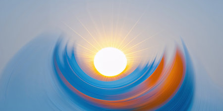 AI Generated. A blue and orange spiral with a white sun in the backgroundの素材