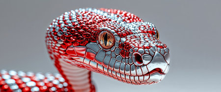 AI Generated. A bejeweled snake head with red and silver shimmering scalesの素材