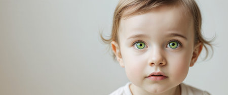 AI Generated. A child with beautiful green eyes and a curious expressionの素材