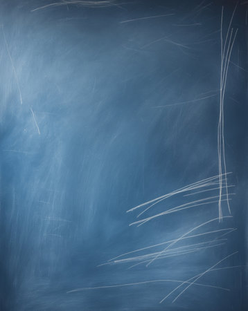 AI Generated. Abstract blue chalkboard background with scribbles and scratchesの素材