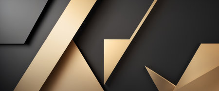 AI Generated. Abstract Geometric Design in Black and Gold with Sharp Shapes and Soft Lighting for Luxury Bannerの素材