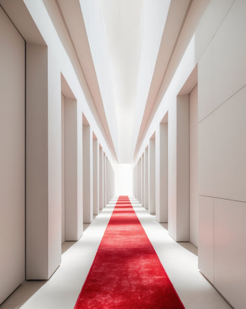 AI Generated. Abstract Modern Corridor with Red Carpetの素材
