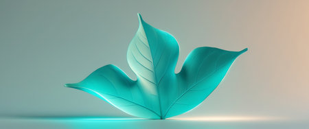 AI Generated. Abstract teal design with glowing leaf formの素材