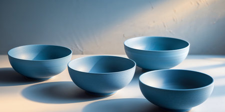 AI Generated. Blue Bowls with Smooth Textures and Natural Lightの素材