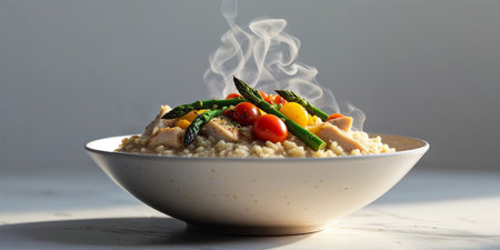 AI Generated. Bowl of risotto with chicken and vegetablesの素材