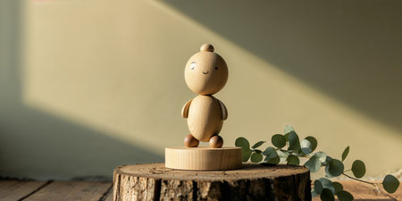 AI Generated. Charming Wooden Toy with Natural Base Capturing Whimsical Playful Spiritの素材