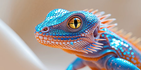 AI Generated. Closeup of a Blue and Orange Lizard with Intricate Scalesの素材