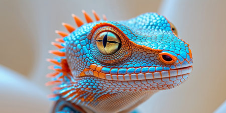 AI Generated. Closeup of a Blue and Orange Lizard with Intricate Scalesの素材