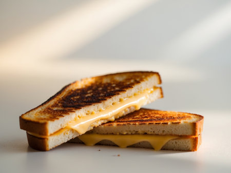 AI Generated. Close up of two halves of a grilled cheese sandwichの素材