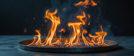 AI Generated. Close up of fire burning on ring in darkの素材