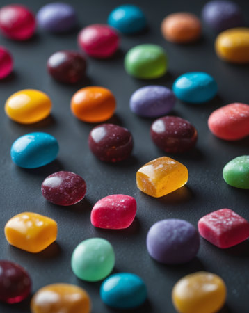 AI Generated. Colorful Candy Stones on Dark Background with Copy Space Sweet Treat Confectionery Dessertの素材