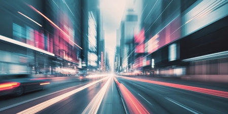 AI Generated. Colorful Abstract Urban Landscape with Blurred Motion Effectの素材