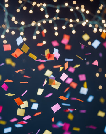 AI Generated. colorful confetti and lights on a background happy new yearの素材