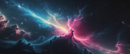 AI Generated. Cosmic Collision Nebula Stunning Space Art Galaxy Wallpaperの素材