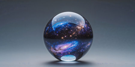AI Generated. Crystal ball showing galaxy and star reflecting future possibilitiesの素材