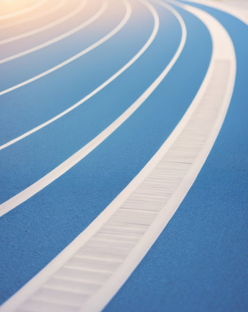 AI Generated. Blue Running Track with White Lane Markings - Athletic Sports Surfaceの素材