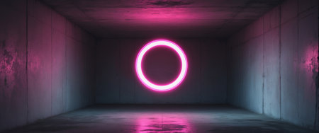 AI Generated. Neon Pink Circle Portal in Concrete Roomの素材