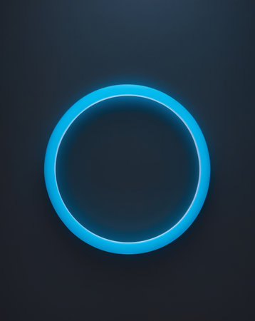 AI Generated. Neon blue color geometric circle on dark backgroundの素材