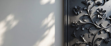AI Generated. Ornate Dark Metal Decorative Panel With Intricate Floral Designの素材