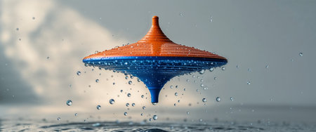 AI Generated. Orange and Blue Spinning Top with Water Splashesの素材