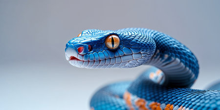 AI Generated. A snake with a blue head and orange eyesの素材