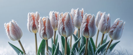AI Generated. Stunning Fringed Tulips Covered in Frost Winter Bloomの素材