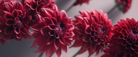AI Generated. Stunning Closeup of Deep Red Dahlias in Bloomの素材