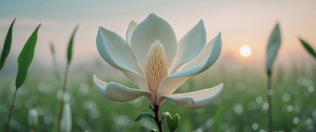 AI Generated. Stunning Magnolia Flower in Sunrise Meadowの素材
