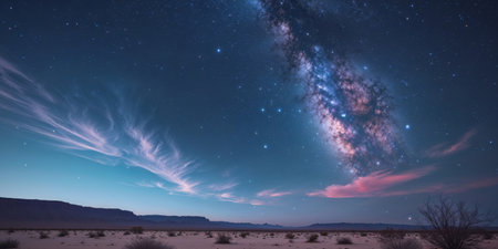 AI Generated. Stunning Night Sky with Milky Way Galaxy Over a Desert Landscapeの素材