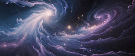 AI Generated. Swirling Galaxy Imagery with Dynamic Lines and Bright Lightの素材