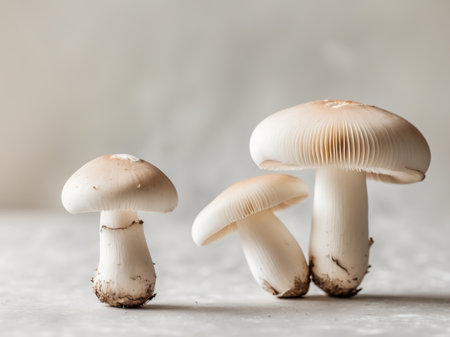 AI Generated. Two mushrooms one left center are white Delicious champignon cutの素材