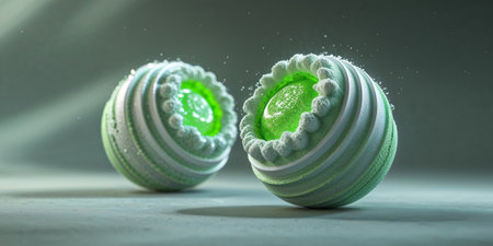AI Generated. A couple of green and white bath bombs sitting next to each otherの素材