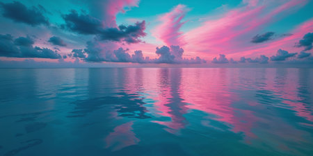AI Generated. Dramatic Pink and Blue Sunset Over a Calm Oceanの素材
