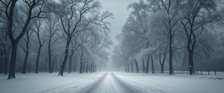 AI Generated. Winter Wonderland Path Snow Covered Treesの素材