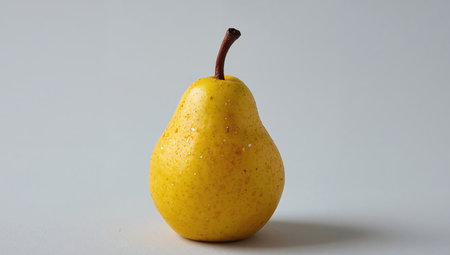 A single, vibrant yellow object with brown stem is showcased against a pale backdrop. Focus is on textures and the interplay of light and shadow.の素材