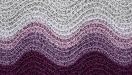 A tightly woven pattern displays a gradient of purple, lavender, and grey. The woven texture undulates in gentle curves, creating an abstract design.の素材