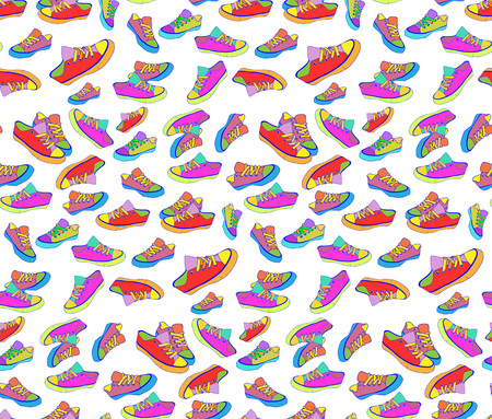 seamless pattern bright colored sneakers design, fashion, foot, sportのイラスト素材