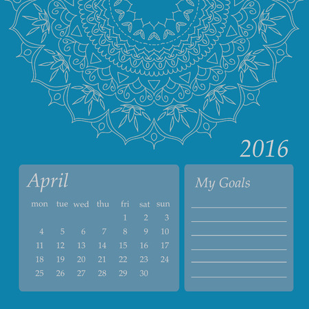 Mandala April 2016 calendar. Round Ornament Pattern. Vintage decorative elements. Hand drawn background. Islam, Arabic, Indian, ottoman motifs.のイラスト素材