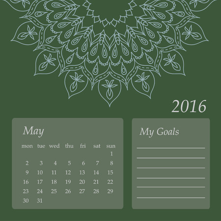 Mandala Calendar May 2016. Vintage decorative elements. Oriental pattern, vector illustration. Islam, Arabic, Indian, turkish, pakistan, chinese, ottoman motifsのイラスト素材