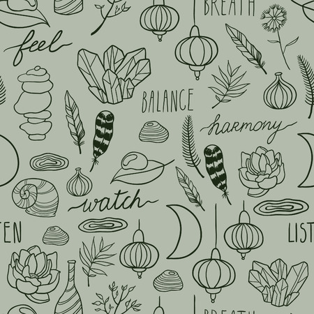 Harmony seamless vector pattern. Meditation, mental health, comprehension, balance.のイラスト素材