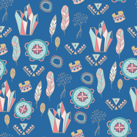 Boho Chic seamless pattern. Young and free. Summer festival design.のイラスト素材
