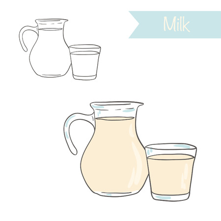 Hand drawn outlined and colored vector milkのイラスト素材