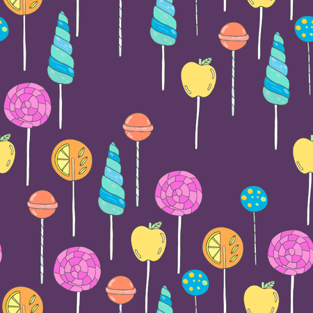 Sweet hand drawn lollipops seamless vector patternのイラスト素材