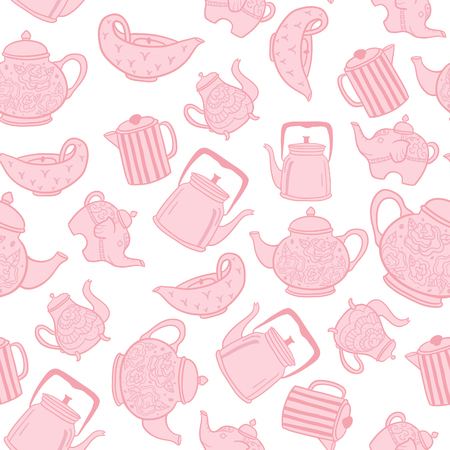Cute vintage teapots seamless vector patternのイラスト素材