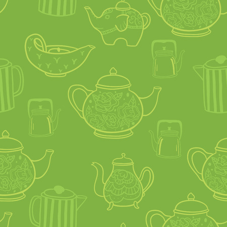 Cute vintage teapots seamless vector patternのイラスト素材