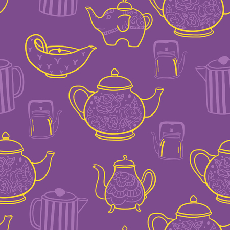 Cute vintage teapots seamless vector patternのイラスト素材
