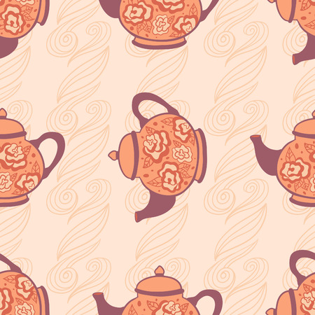 Cute vintage teapots seamless vector patternのイラスト素材