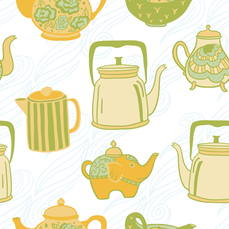 Cute vintage teapots seamless vector patternのイラスト素材