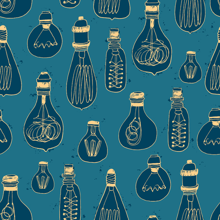 Hand drawn vintage light bulbs.のイラスト素材